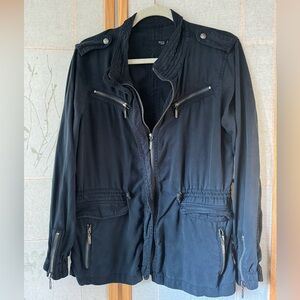 Max Jeans Navy Blue Women’s Cargo Jacket adjustable drawstring enclosed zipper